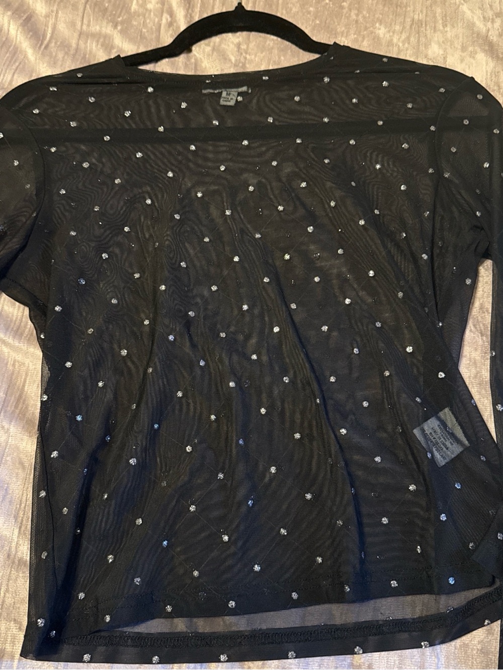 Sheer Black Embellished Short-Sleeve Top